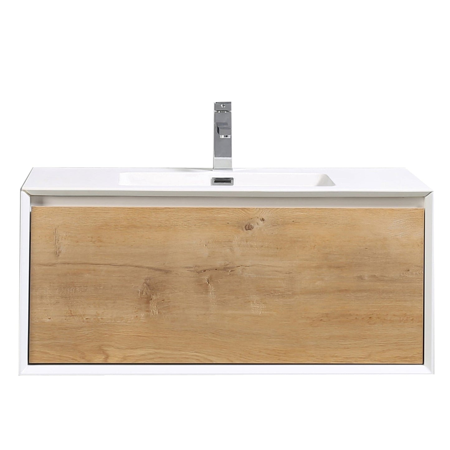Eviva Vienna 36" x 22" Oak White Wall-Mounted Bathroom Vanity With White Single Integrated Sink