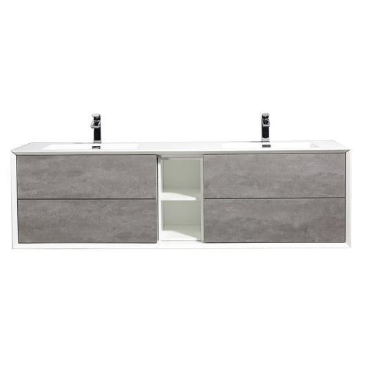 Eviva Vienna 75" x 22" Cement Gray Wall-Mounted Bathroom Vanity With White Double Integrated Sink