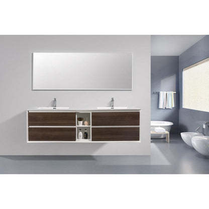 Eviva Vienna 75" x 22" Gray Oak Wall-Mounted Bathroom Vanity With White Double Integrated Sink