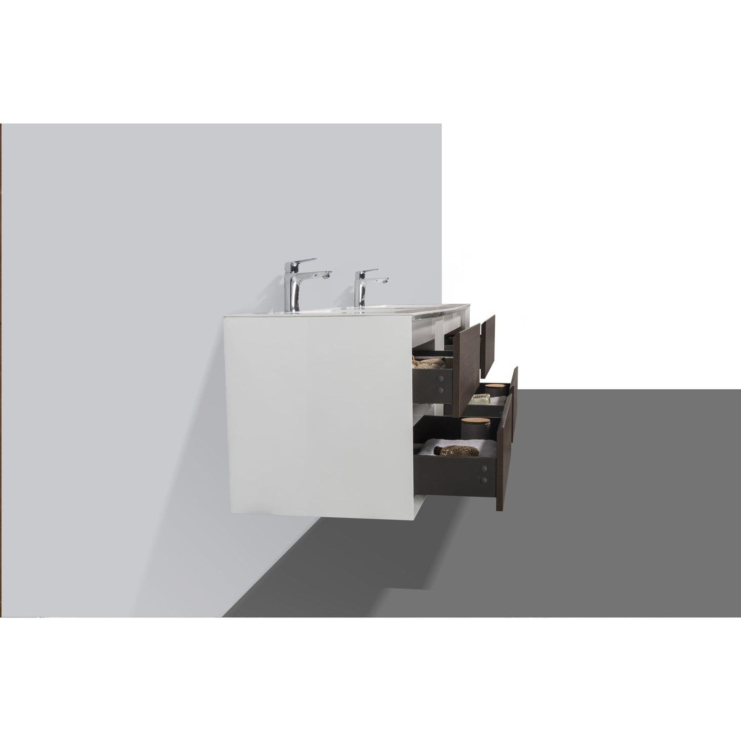 Eviva Vienna 75" x 22" Gray Oak Wall-Mounted Bathroom Vanity With White Double Integrated Sink