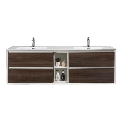 Eviva Vienna 75" x 22" Gray Oak Wall-Mounted Bathroom Vanity With White Double Integrated Sink
