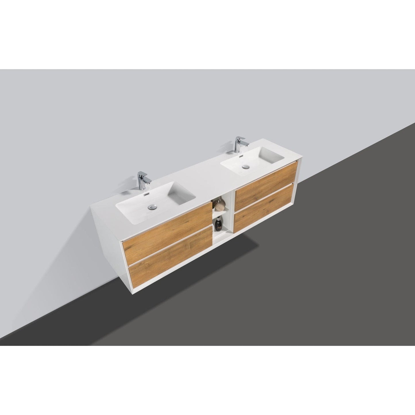 Eviva Vienna 75" x 22" Oak White Wall-Mounted Bathroom Vanity With White Double Integrated Sink
