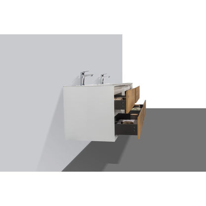 Eviva Vienna 75" x 22" Oak White Wall-Mounted Bathroom Vanity With White Double Integrated Sink