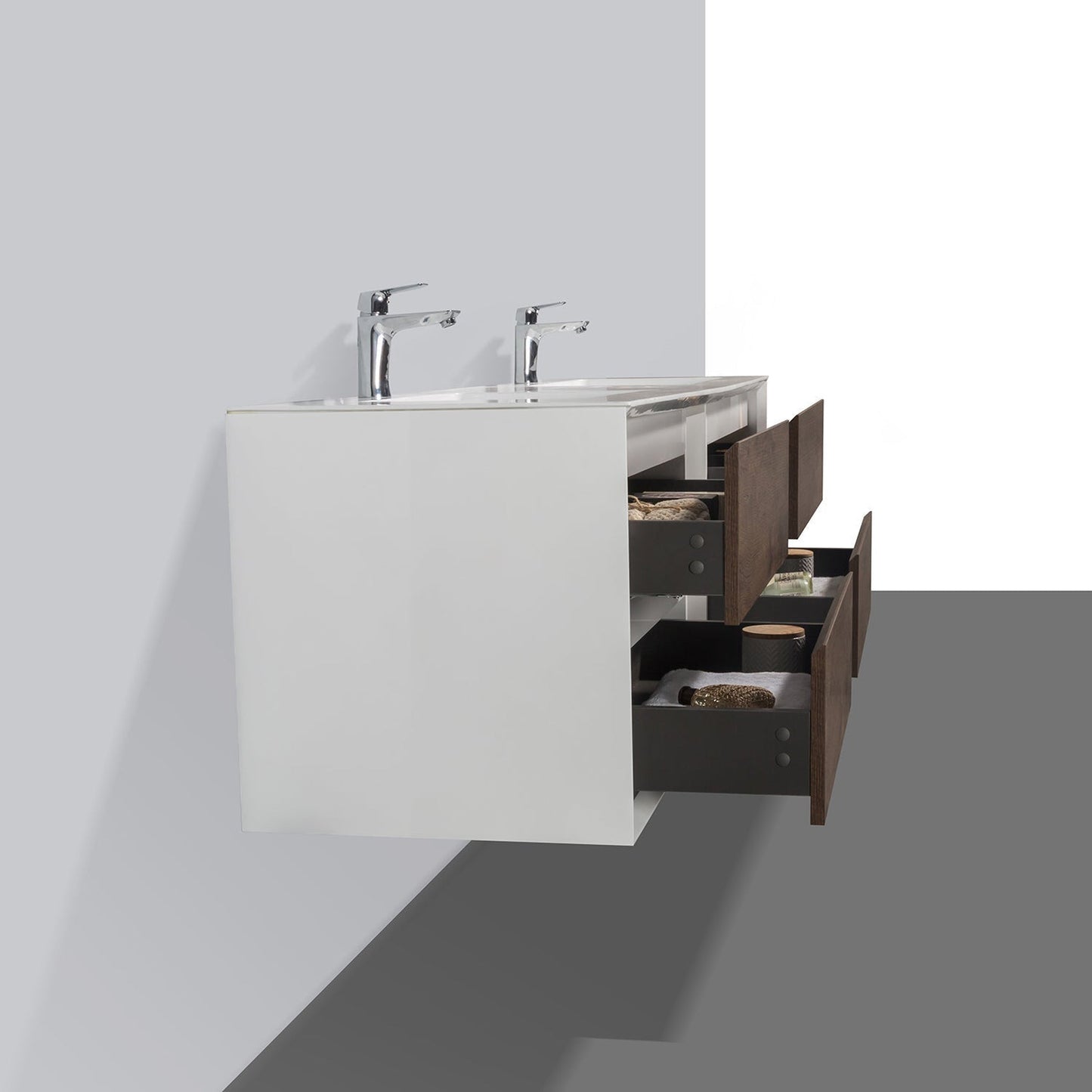Eviva Vienna 75" x 22" Rosewood Wall-Mounted Bathroom Vanity With White Double Integrated Sink