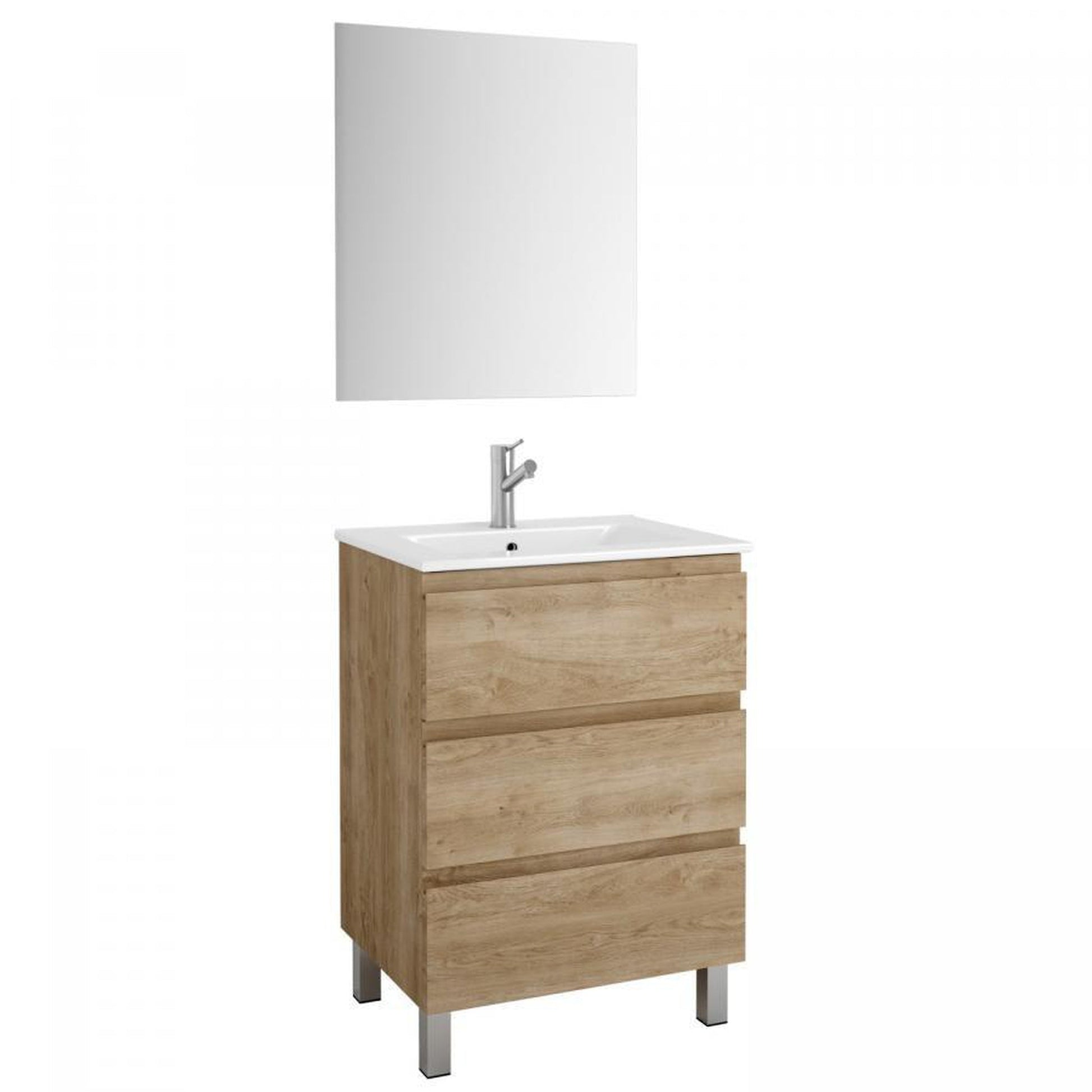 Eviva Vigo 24" x 34" Oak Freestanding Bathroom Vanity With White Integrated Porcelain Sink