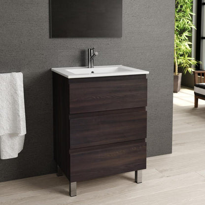 Eviva Vigo 24" x 34" Wenge Freestanding Bathroom Vanity With White Integrated Porcelain Sink