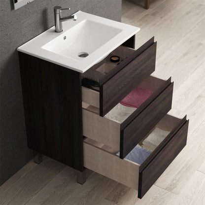 Eviva Vigo 24" x 34" Wenge Freestanding Bathroom Vanity With White Integrated Porcelain Sink