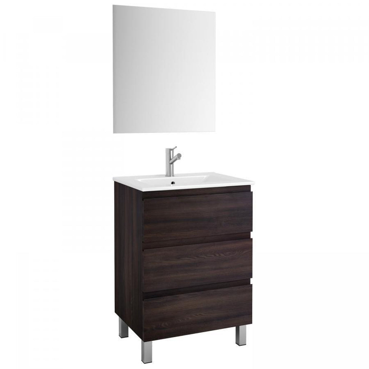 Eviva Vigo 24" x 34" Wenge Freestanding Bathroom Vanity With White Integrated Porcelain Sink