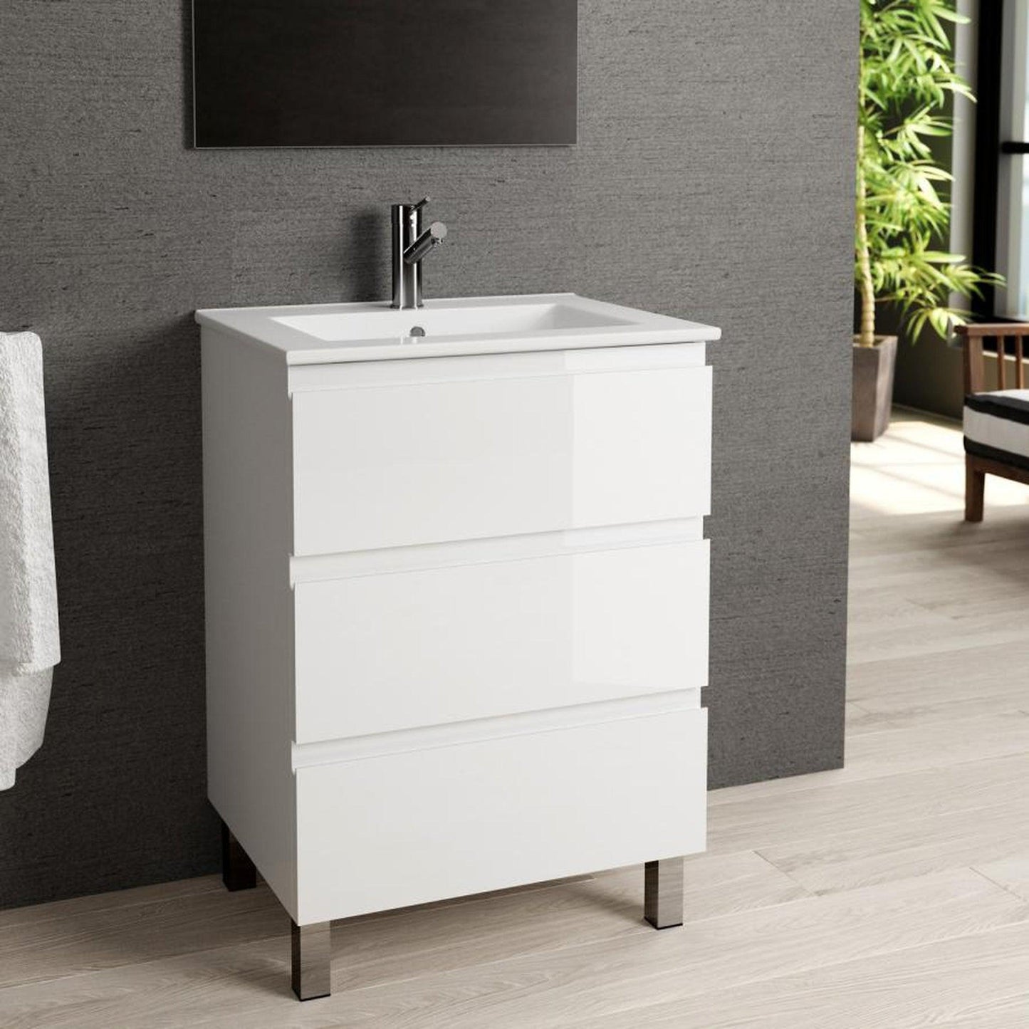 Eviva Vigo 24" x 34" White Freestanding Bathroom Vanity With White Integrated Porcelain Sink