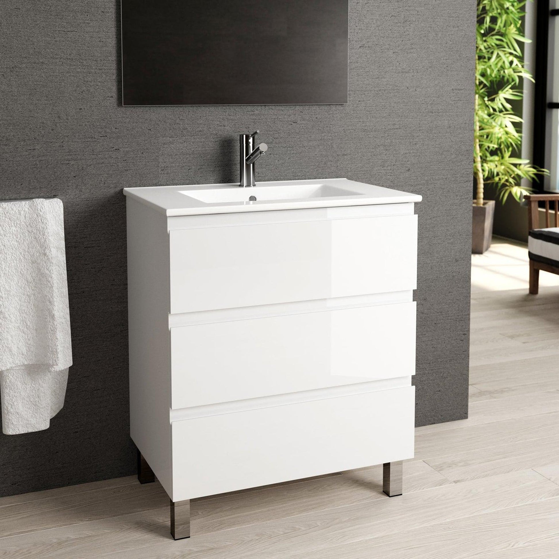 Eviva Vigo 28" x 34" White Freestanding Bathroom Vanity With White Integrated Porcelain Sink
