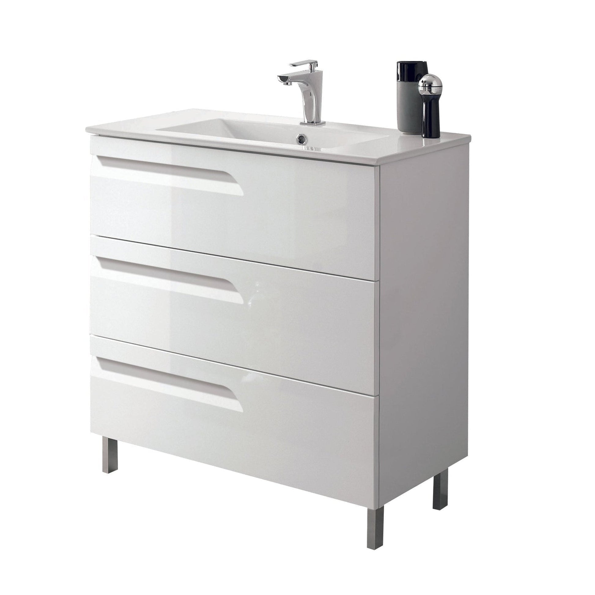 Eviva Vitta 32" x 34" White Freestanding Bathroom Vanity With White Integrated Porcelain Sink