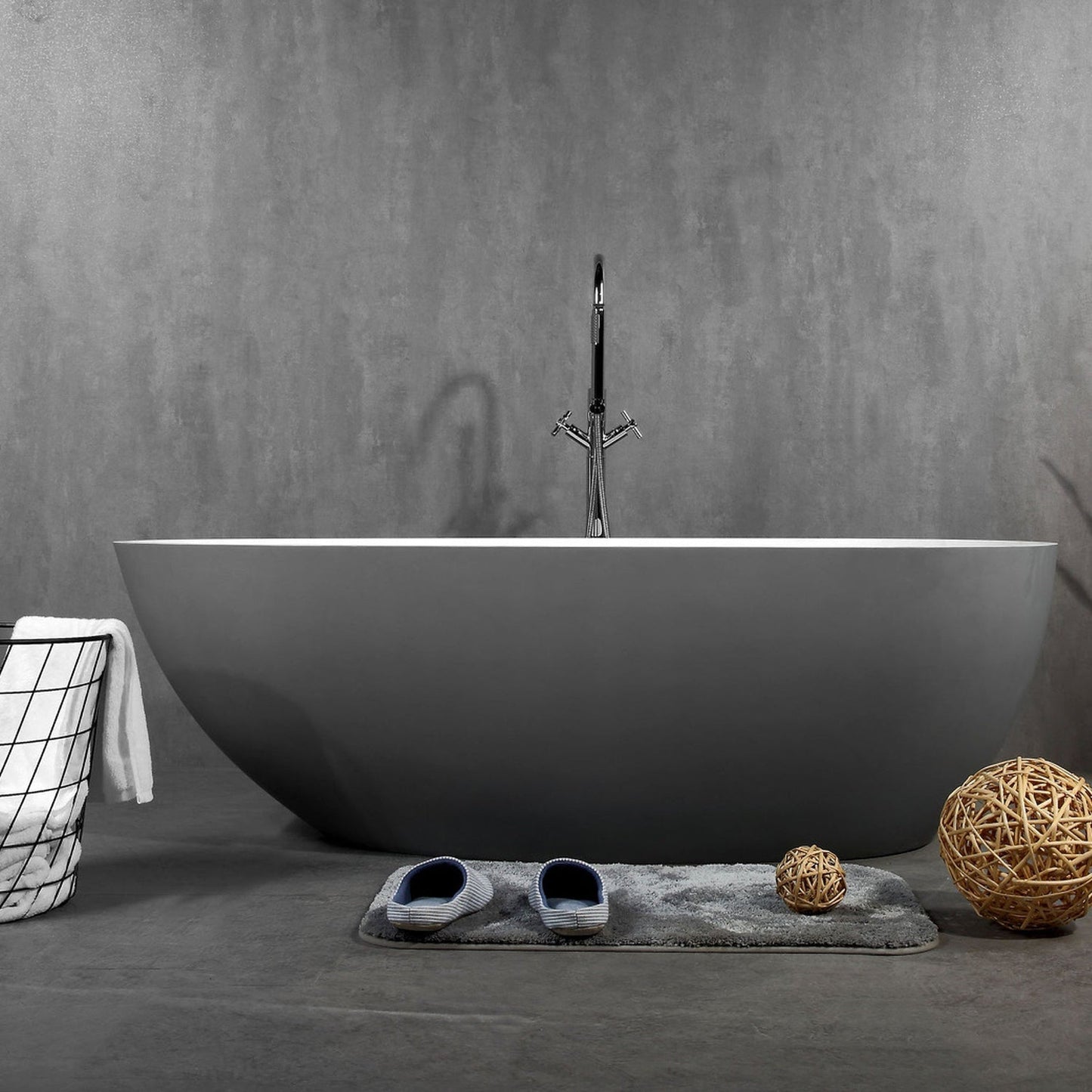 Eviva Viva 60" x 32" Gray and White Freestanding Solid Surface Bathtub