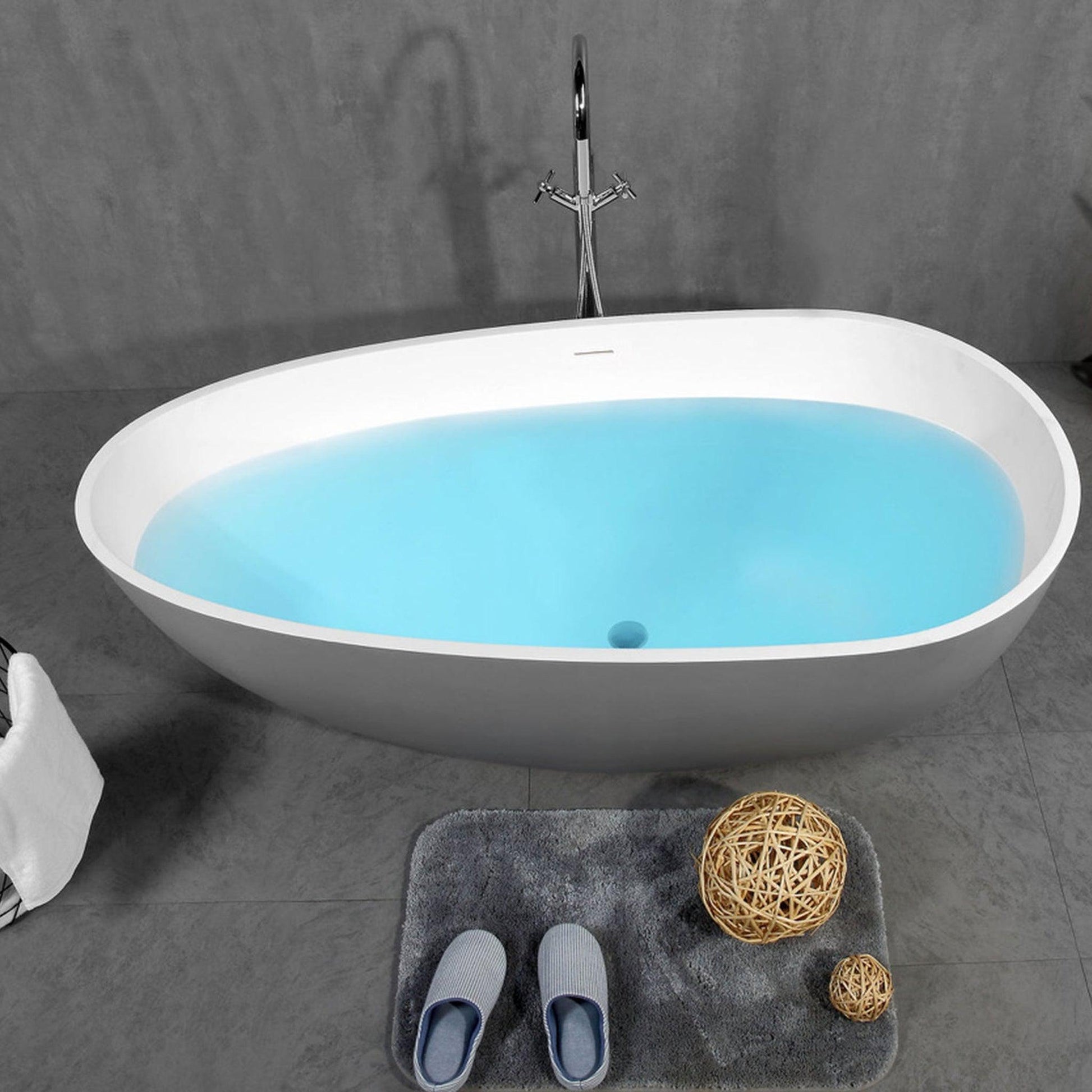 Eviva Viva 60" x 32" Gray and White Freestanding Solid Surface Bathtub