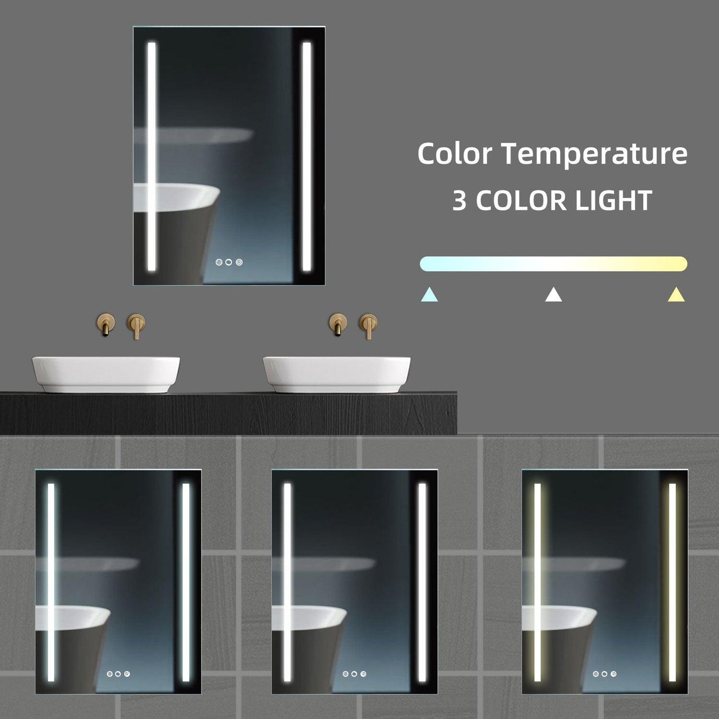 ExBrite Second Generation 24" x 32" Frameless LED Super Slim Bathroom Vanity Mirror With Night Light, Anti Fog, Dimmer, Touch Button and Waterproof IP44