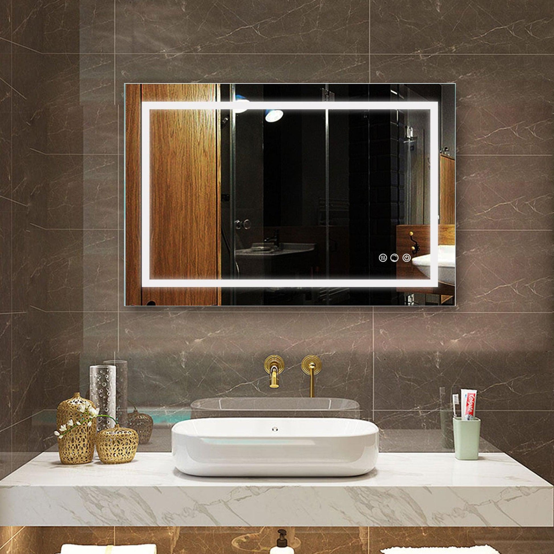 ExBrite Third Generation 40 x 24 Frameless Backlit LED Super Slim Bathroom Vanity Mirror with Clock, Night Light, Anti Fog, Dimmer, Touch Button and