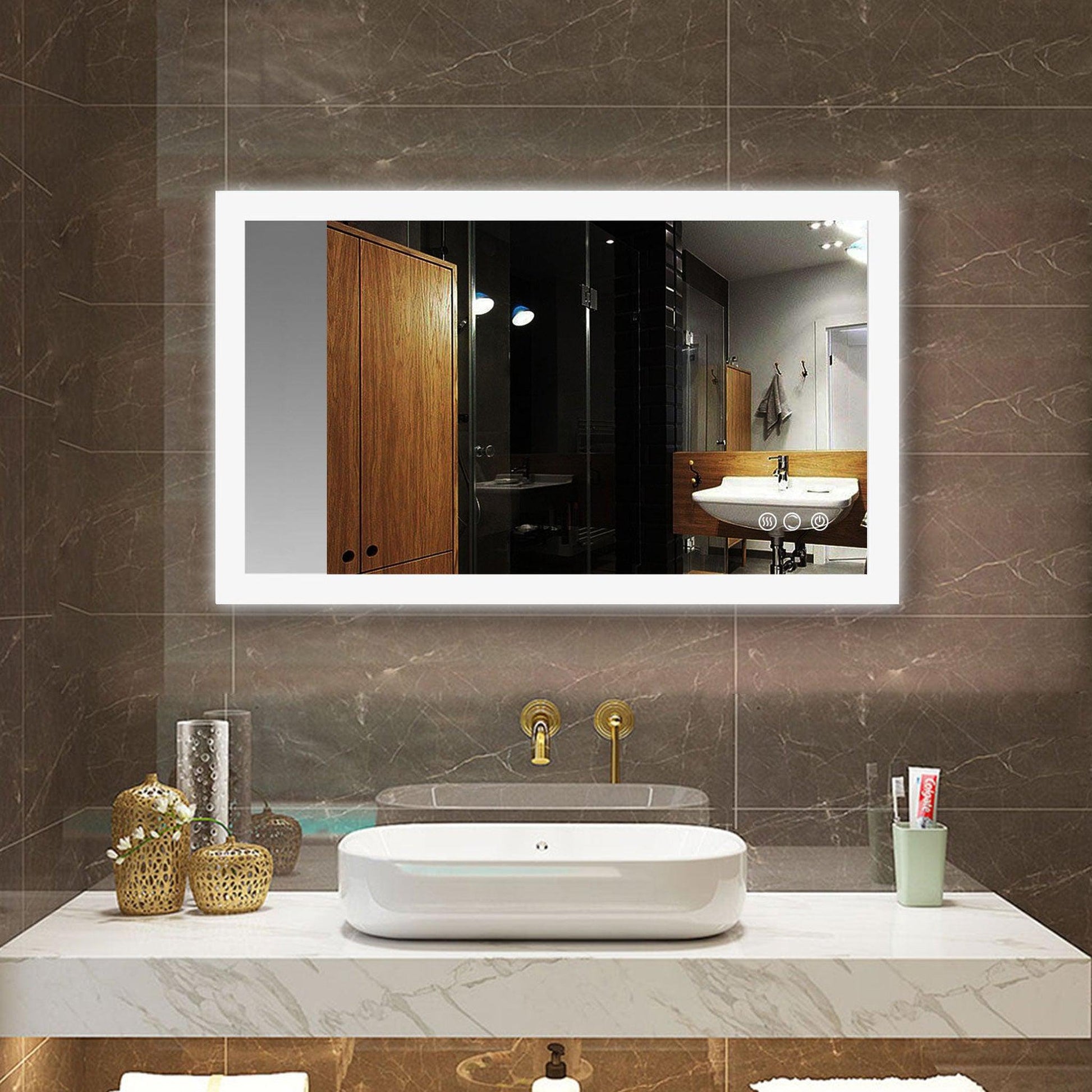 ExBrite Second Generation 40" x 24" Frameless LED Backlit Super Slim Bathroom Vanity Mirror With Night Light, Anti Fog, Dimmer, Touch Button and Waterproof IP44