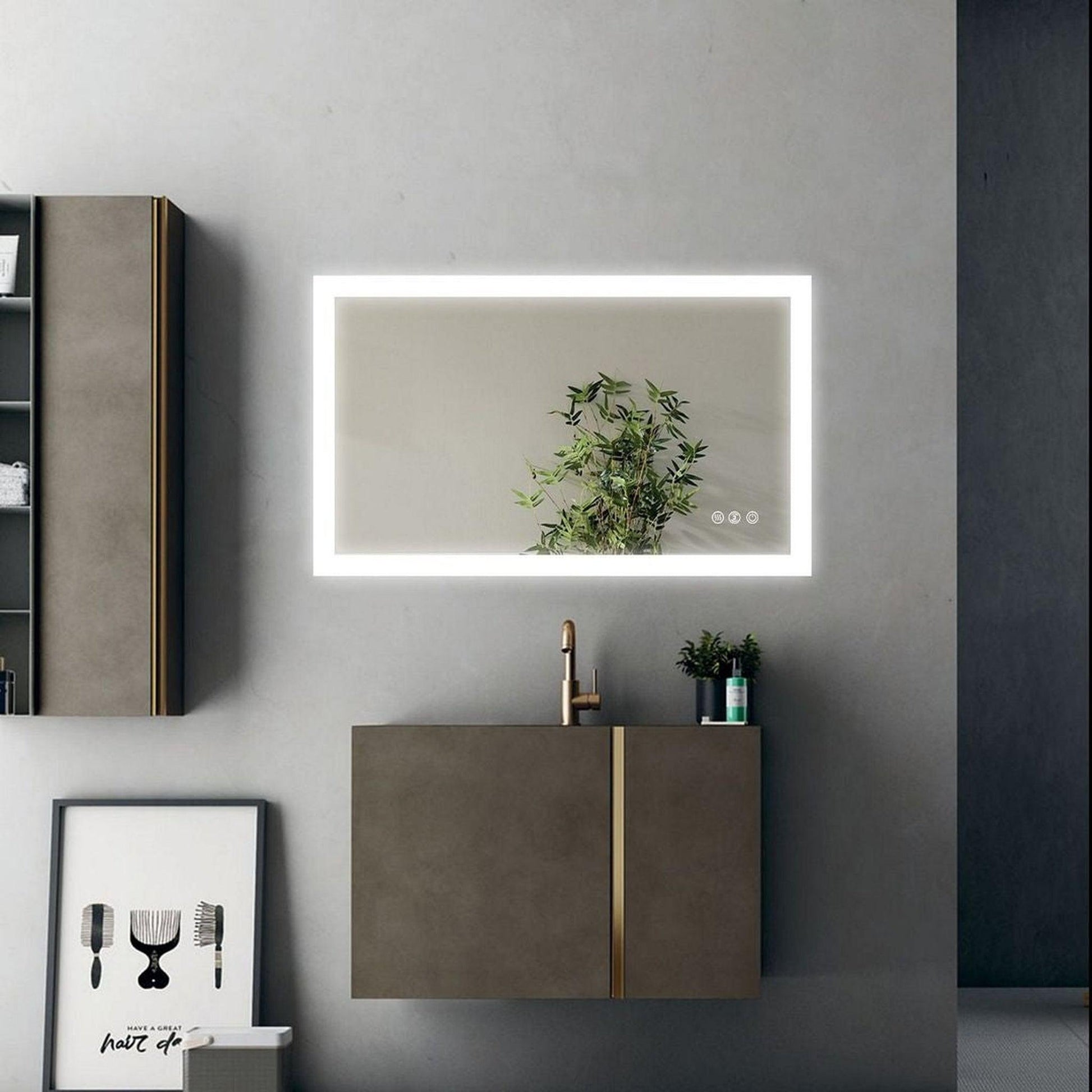 ExBrite Second Generation 40" x 24" Frameless LED Backlit Super Slim Bathroom Vanity Mirror With Night Light, Anti Fog, Dimmer, Touch Button and Waterproof IP44