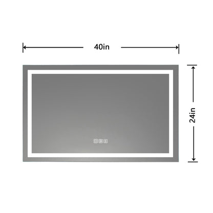 ExBrite Second Generation 40" x 24" Frameless LED Super Slim Bathroom Vanity Mirror With Night Light, Anti Fog, Dimmer, Touch Button and Waterproof IP44