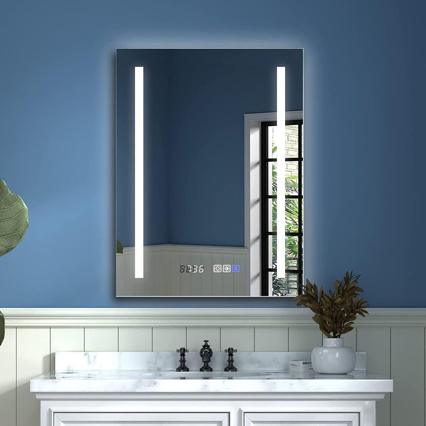 ExBrite Third Generation 24" x 32" Frameless LED Super Slim Bathroom Vanity Mirror With Clock, Night Light, Anti Fog, Dimmer, Touch Button and Waterproof IP44