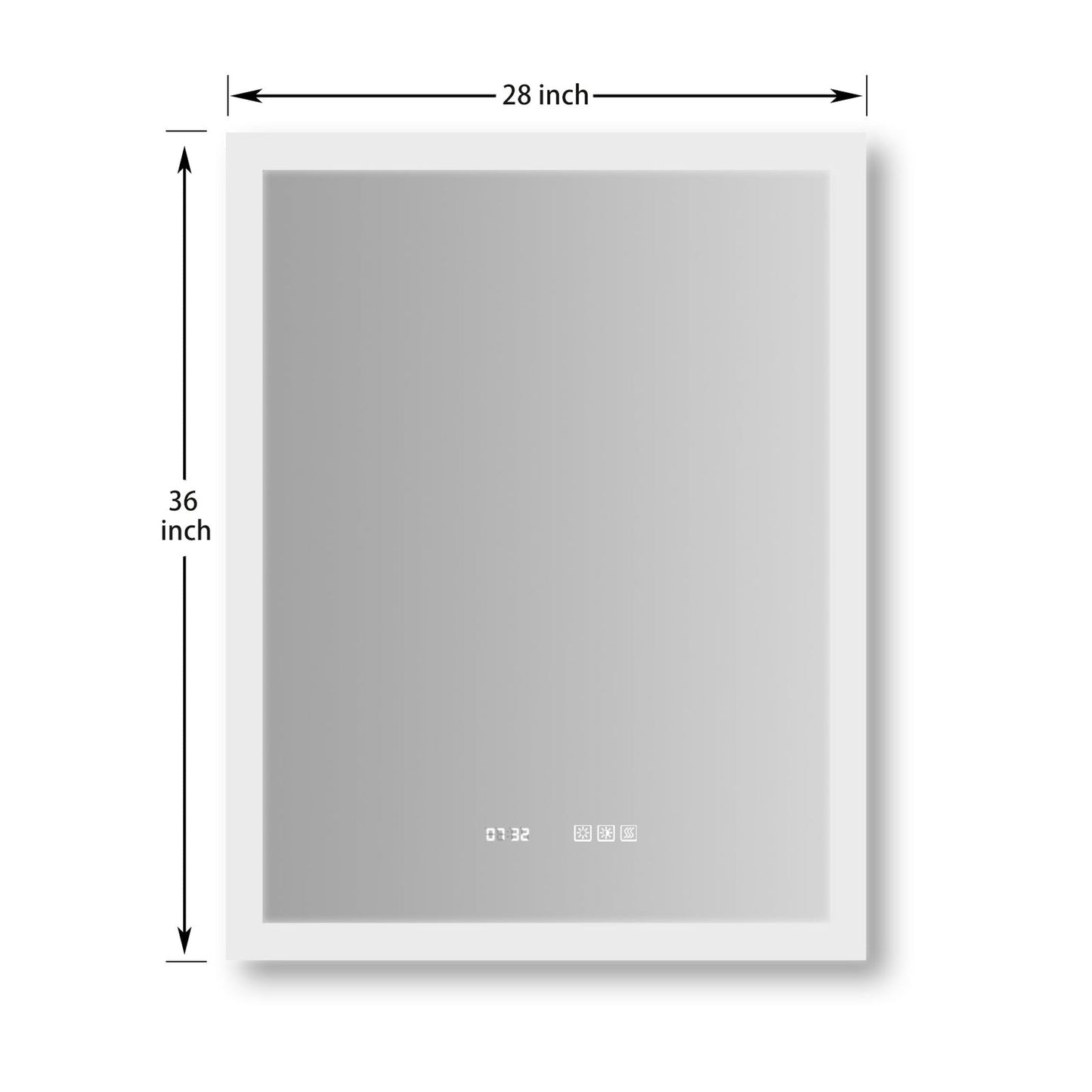 ExBrite Third Generation 28" x 36" Frameless LED Super Slim Bathroom Vanity Mirror With Clock, Night Light, Anti Fog, Dimmer, Touch Button and Waterproof IP44