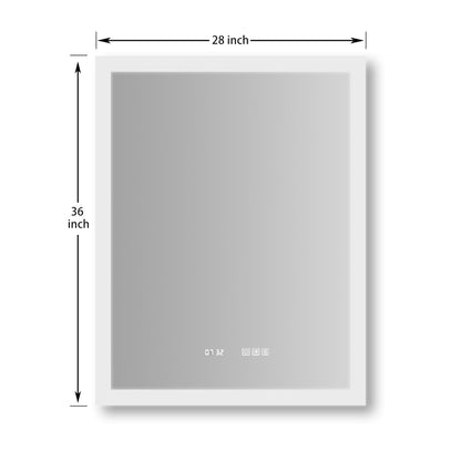 ExBrite Third Generation 28" x 36" Frameless LED Super Slim Bathroom Vanity Mirror With Clock, Night Light, Anti Fog, Dimmer, Touch Button and Waterproof IP44