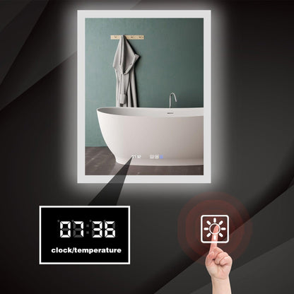 ExBrite Third Generation 28" x 36" Frameless LED Super Slim Bathroom Vanity Mirror With Clock, Night Light, Anti Fog, Dimmer, Touch Button and Waterproof IP44