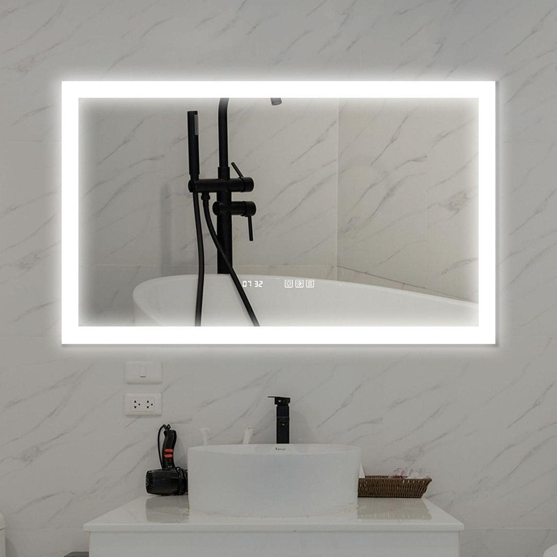ExBrite Third Generation 40 x 24 Frameless Backlit LED Super Slim Bathroom Vanity Mirror with Clock, Night Light, Anti Fog, Dimmer, Touch Button and