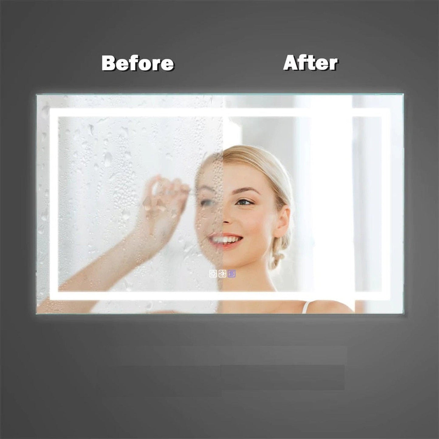 ExBrite Third Generation 40" x 24" Frameless LED Super Slim Bathroom Vanity Mirror With Clock, Night Light, Anti Fog, Dimmer, Touch Button and Waterproof IP44