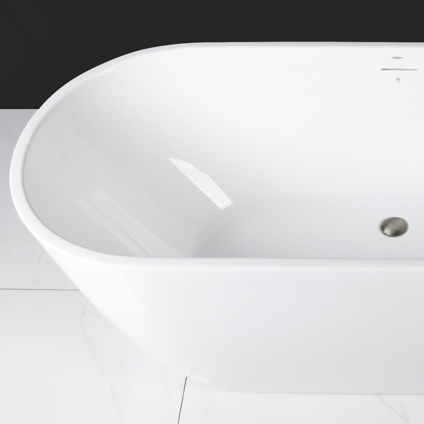 FerdY Bali 55" x 28" Oval Glossy White Acrylic Freestanding Roll Top Soaking Bathtub With Brushed Nickel Drain and Overflow