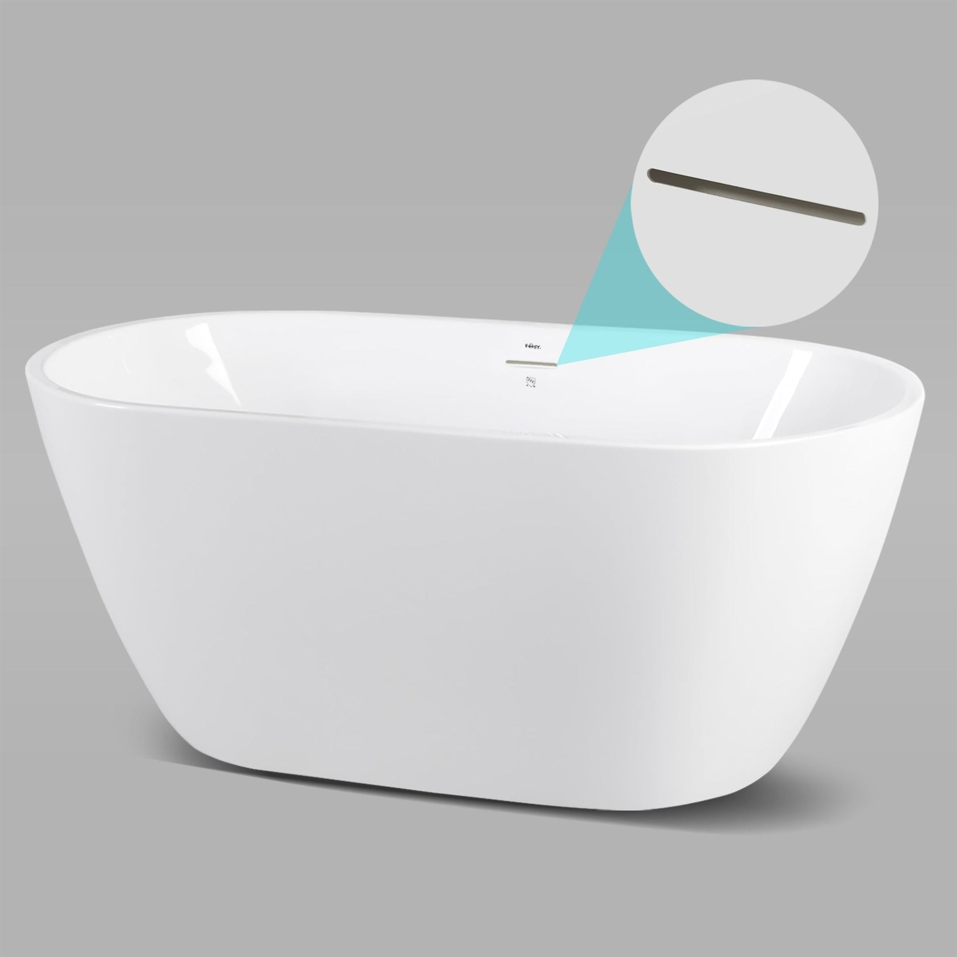 FerdY Bali 55" x 28" Oval Glossy White Acrylic Freestanding Roll Top Soaking Bathtub With Brushed Nickel Drain and Overflow