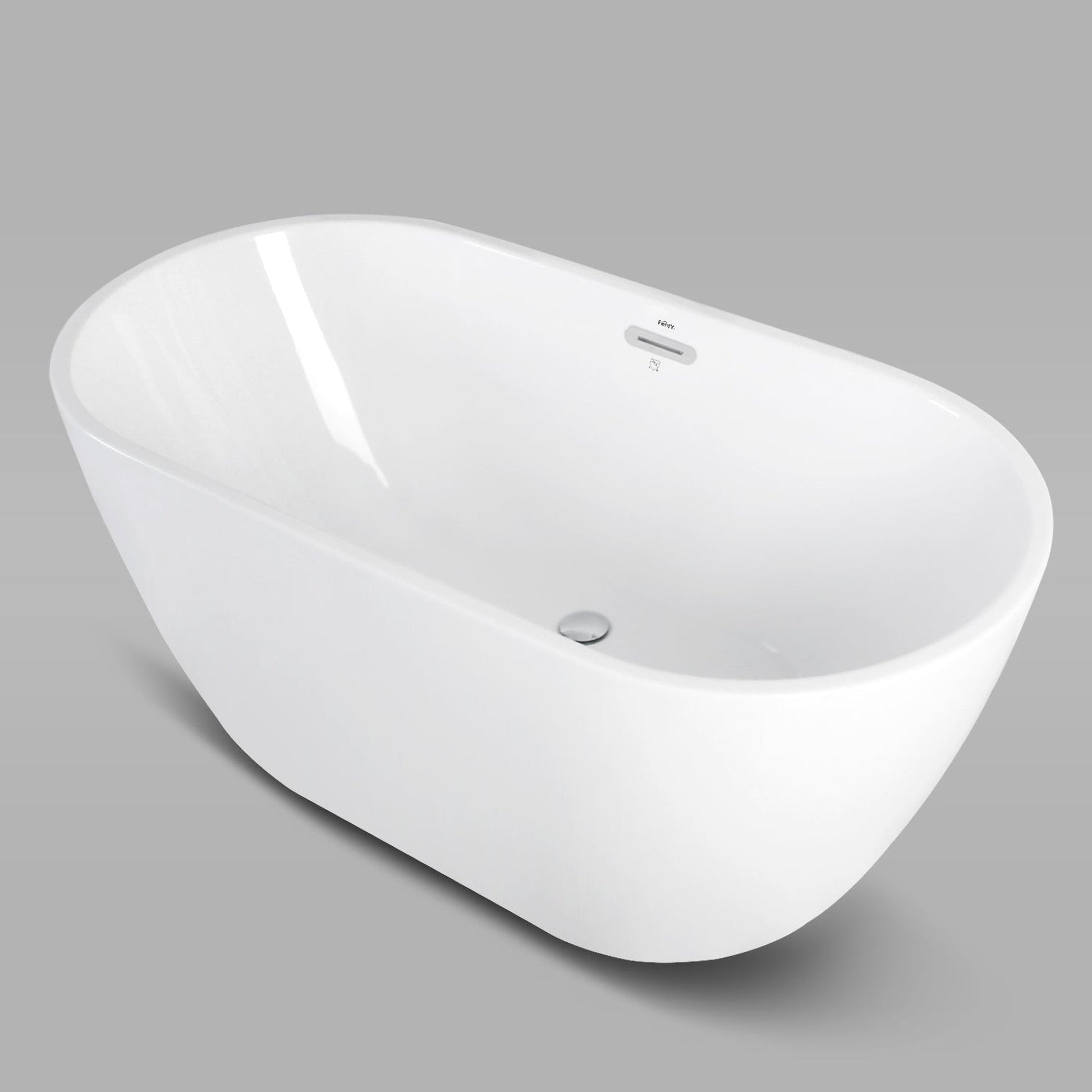 FerdY Bali 55" x 28" Oval Glossy White Acrylic Freestanding Roll Top Soaking Bathtub With Chrome Drain and Overflow