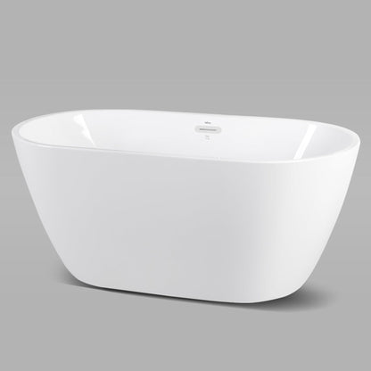 FerdY Bali 55" x 28" Oval Glossy White Acrylic Freestanding Roll Top Soaking Bathtub With Chrome Drain and Overflow