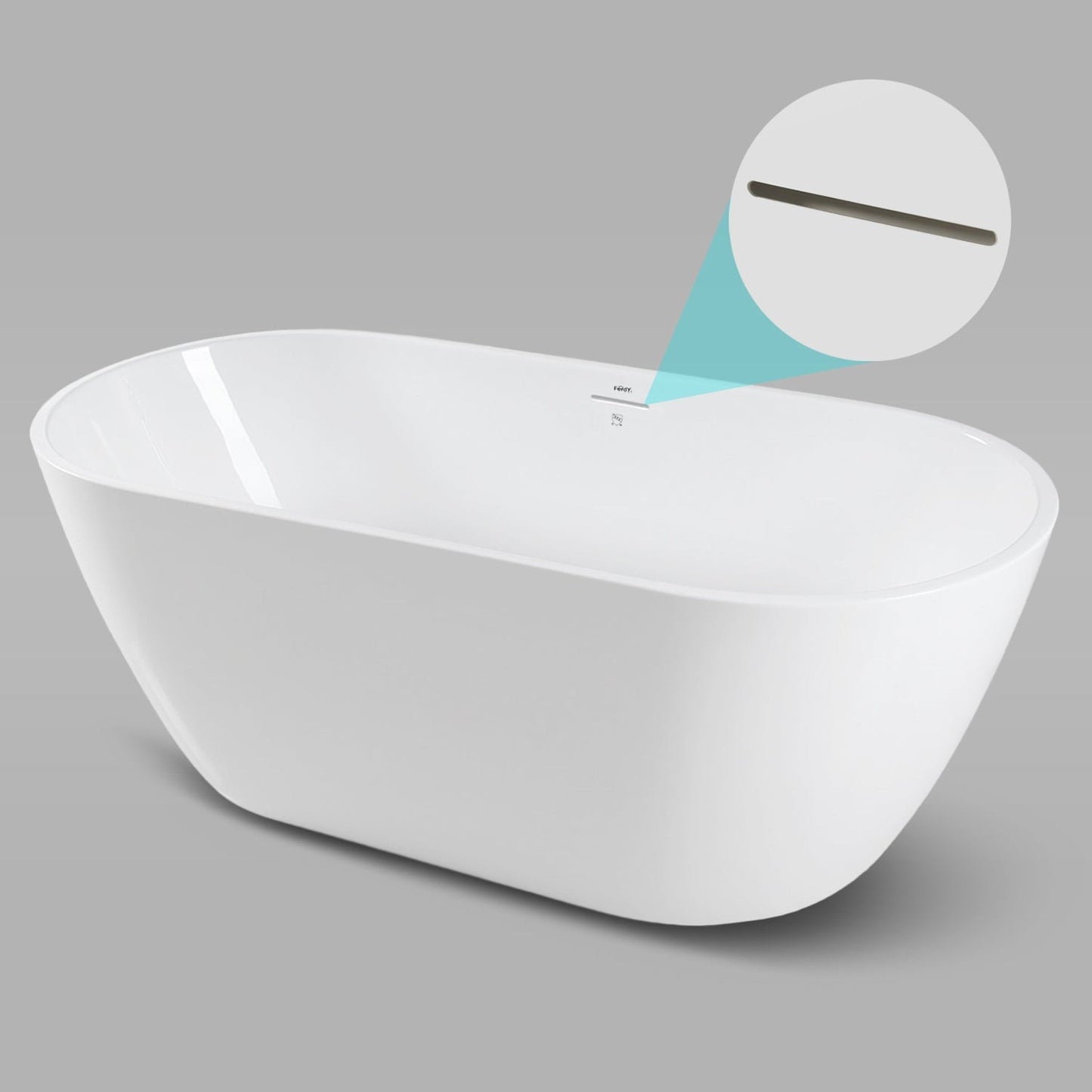 FerdY Bali 59" x 28" Oval Glossy White Acrylic Freestanding Double Slipper Soaking Bathtub With Brushed Nickel Drain and Overflow