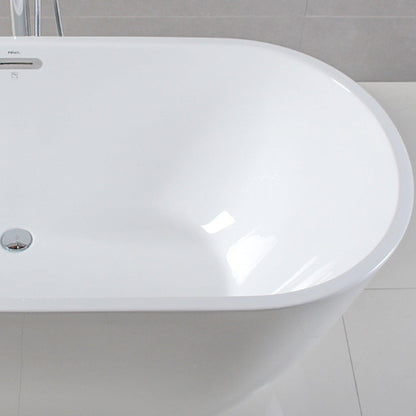 FerdY Bali 59" x 28" Oval Glossy White Acrylic Freestanding Double Slipper Soaking Bathtub With Chrome Drain and Overflow