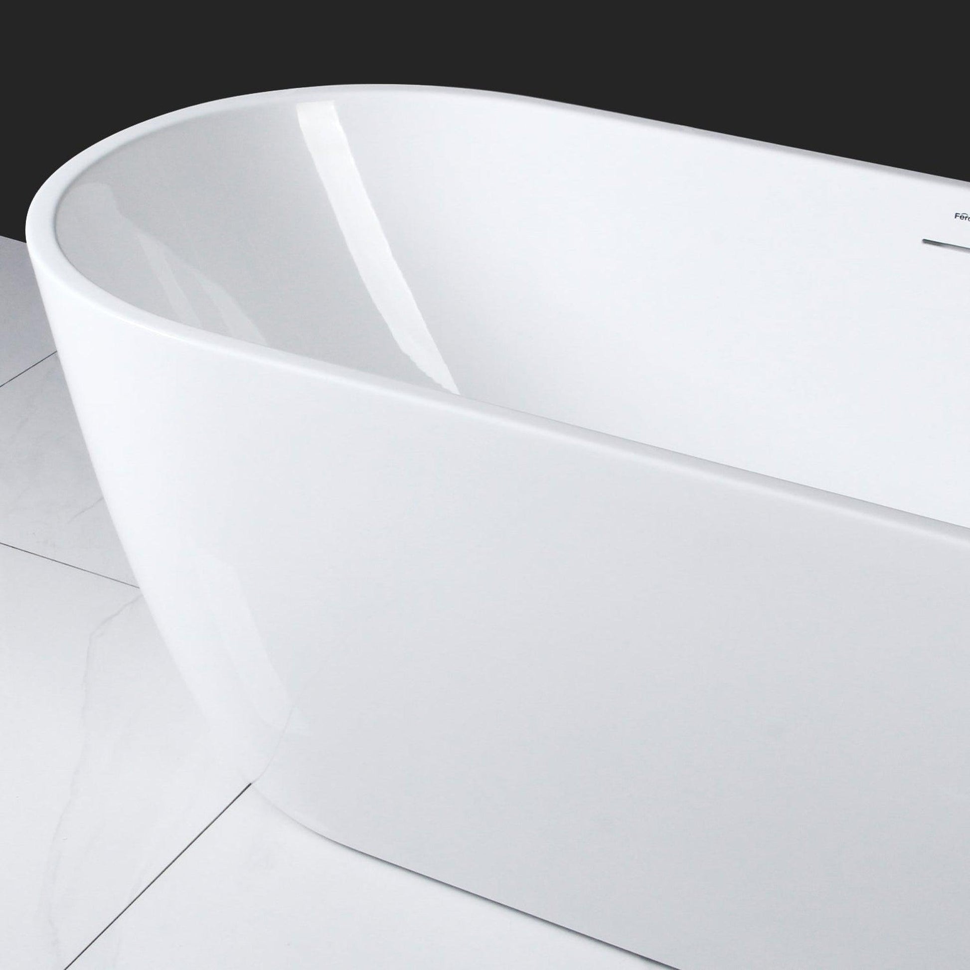 FerdY Bali 67" x 30" Oval Glossy White Acrylic Freestanding Roll Top Soaking Bathtub With Brushed Nickel Drain and Overflow
