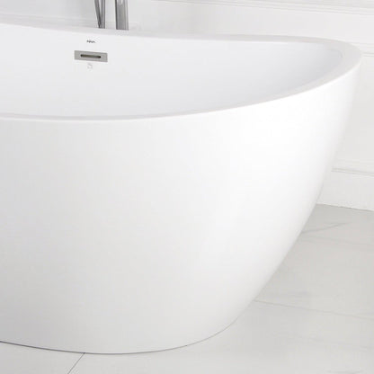 FerdY Naha 59" x 31" Oval Glossy White Acrylic Freestanding Double Slipper Soaking Bathtub With Chrome Drain and Overflow
