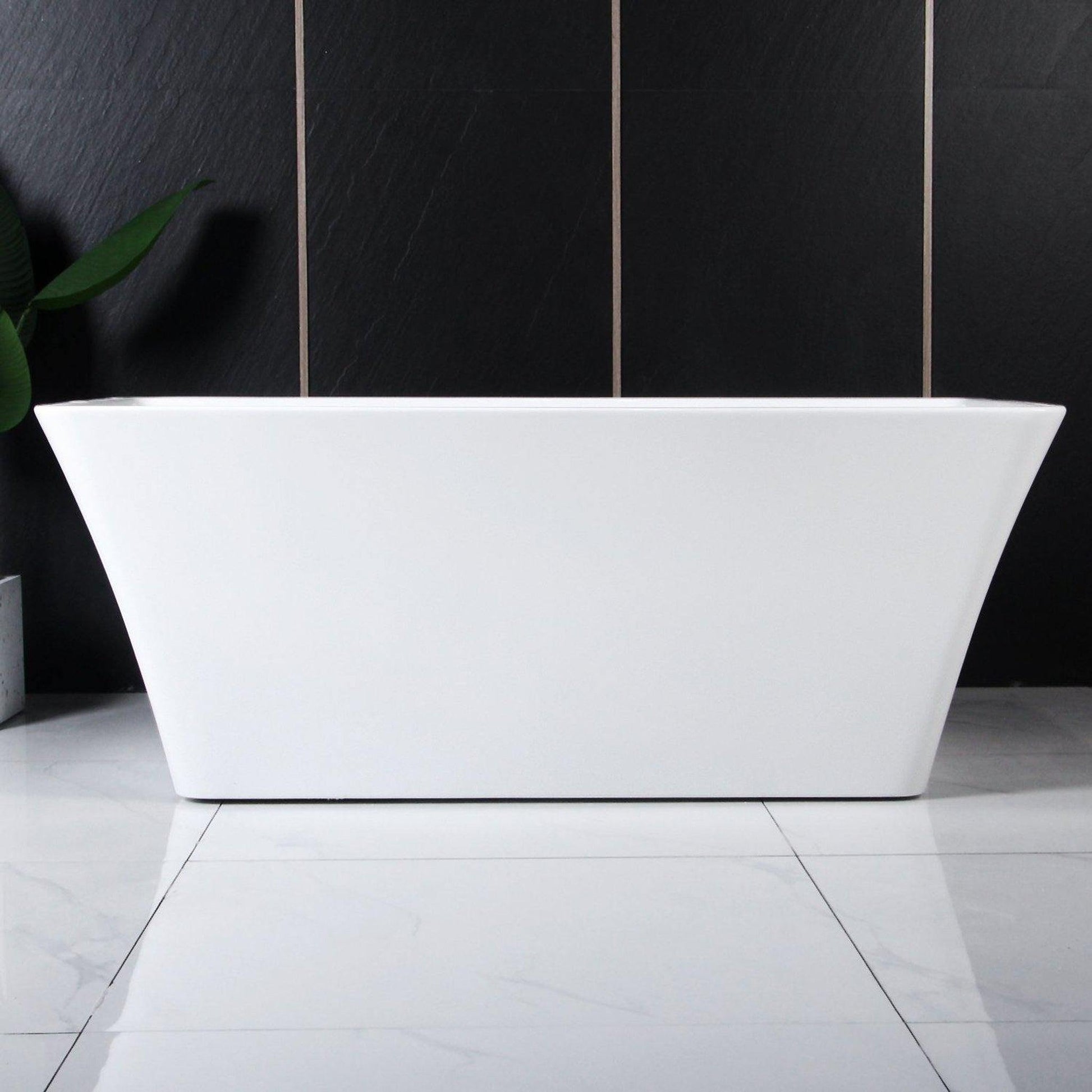 FerdY Sentosa 59" x 30" Rectangular Glossy White Acrylic Freestanding Double Slipper Soaking Bathtub With Brushed Nickel Drain and Overflow