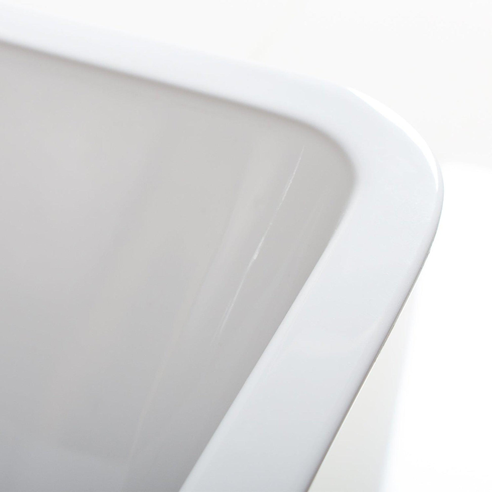FerdY Sentosa 59" x 30" Rectangular Glossy White Acrylic Freestanding Double Slipper Soaking Bathtub With Chrome Drain and Overflow