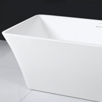 FerdY Sentosa 67" x 30" Rectangular Glossy White Acrylic Freestanding Double Slipper Soaking Bathtub With Brushed Nickel Drain and Overflow