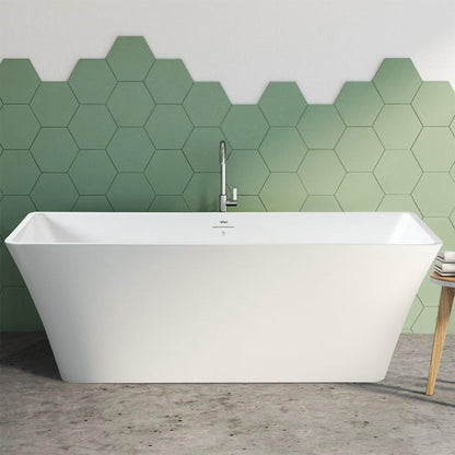 FerdY Sentosa 67" x 30" Rectangular Glossy White Acrylic Freestanding Double Slipper Soaking Bathtub With Brushed Nickel Drain and Overflow