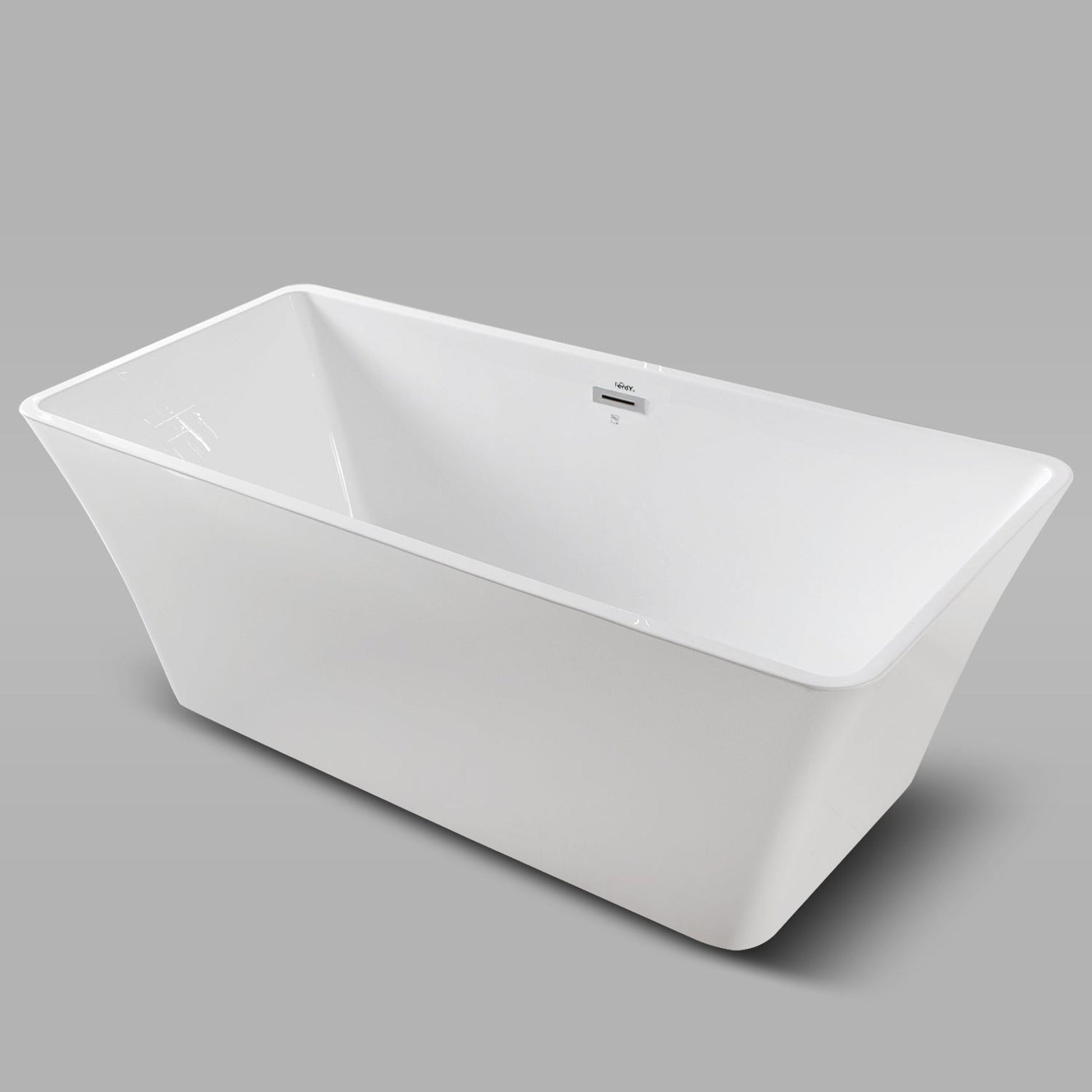 FerdY Sentosa 67" x 30" Rectangular Glossy White Acrylic Freestanding Double Slipper Soaking Bathtub With Chrome Drain and Overflow