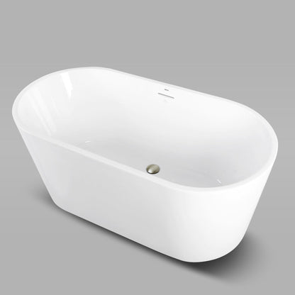 FerdY Shangri-La 55" x 28" Oval Glossy White Acrylic Freestanding Roll Top Soaking Bathtub With Brushed Nickel Drain and Overflow