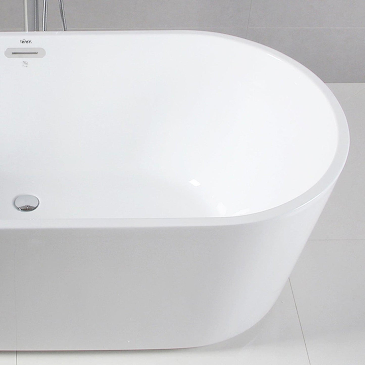 FerdY Shangri-La 59" x 30" Oval Glossy White Acrylic Freestanding Double Slipper Soaking Bathtub With Chrome Drain and Overflow