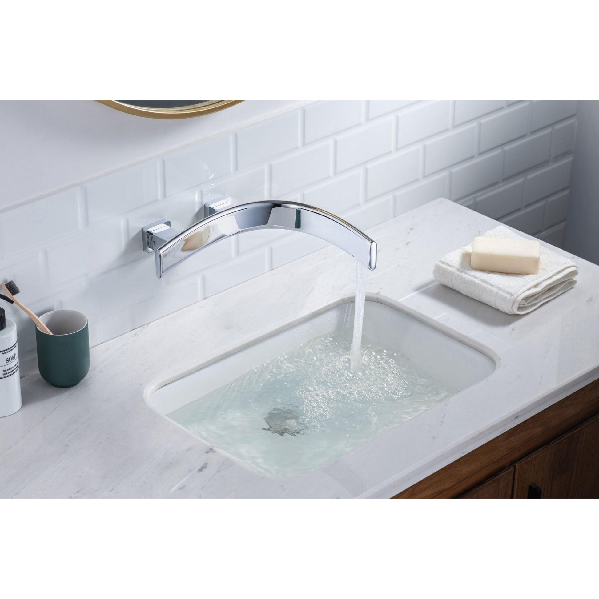 Flusso Faucets Curve 11" Chrome Touchless Right Facing Curvature Solid Brass Wall-Mounted Bathroom Sink Faucet
