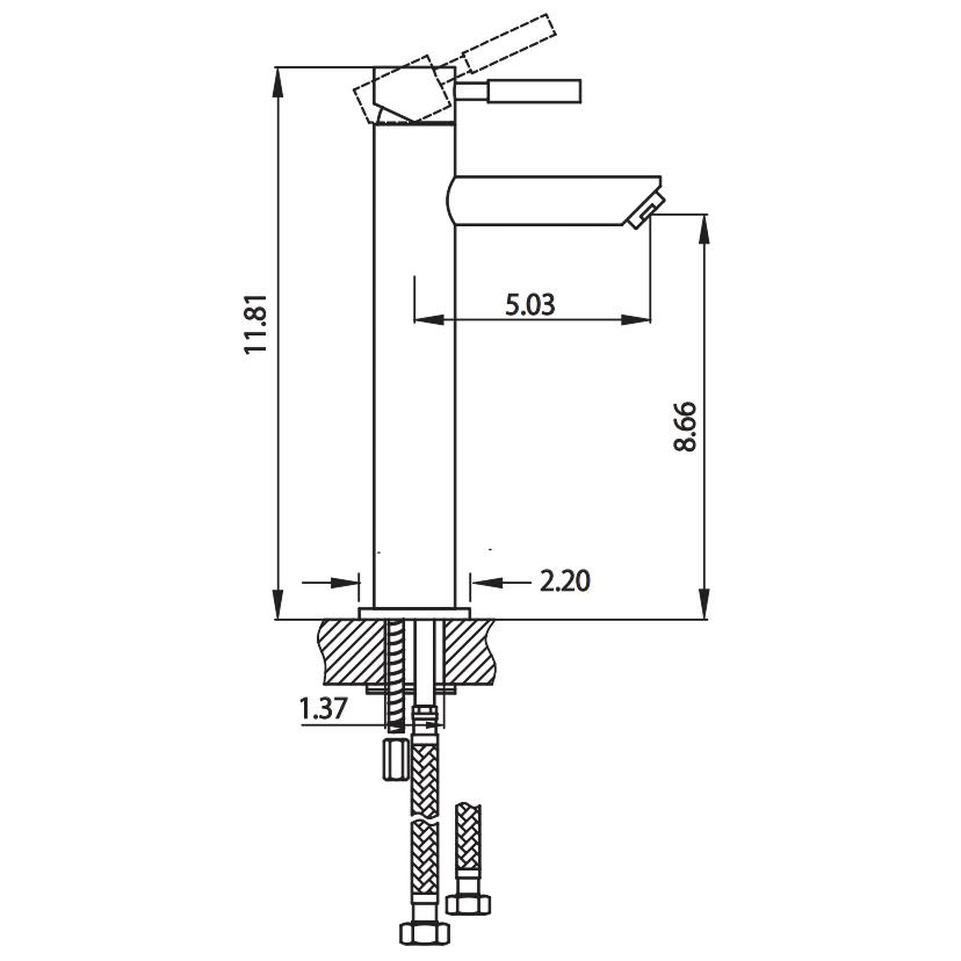 Flusso Faucets Serie 100 12" Single-Hole Brushed Nickel PVD Deck-Mounted Vessel Bathroom Sink Faucet