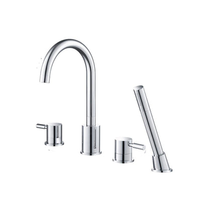 Flusso Faucets Serie 100 14" Four-Hole Brushed Nickel PVD Solid Brass Deck-Mounted Roman Bathtub Faucet With Hand Shower