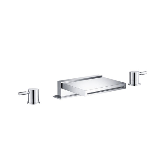 Flusso Faucets Serie 100 18" Three-Hole Brushed Nickel PVD Deck-Mounted Cascade / Sheet Flow Waterfall Roman Bathtub Faucet With Valve Set