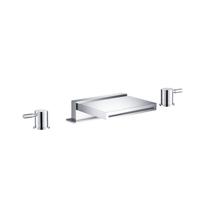 Flusso Faucets Serie 100 18" Three-Hole Chrome Deck-Mounted Cascade / Sheet Flow Waterfall Roman Bathtub Faucet With Valve Set