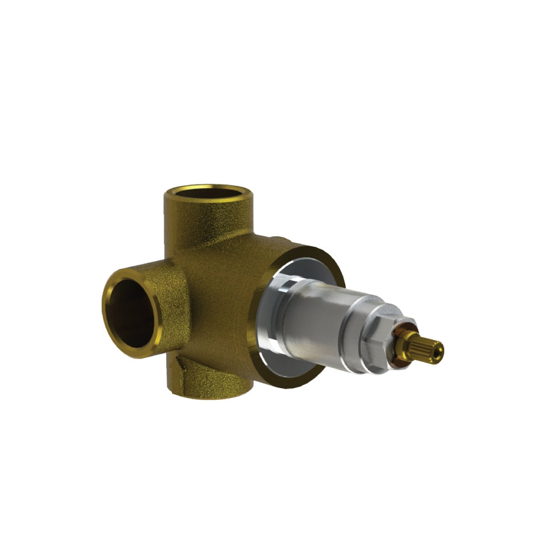 Flusso Faucets Serie 100 3" Satin Brass PVD Wall Mounted Shower Faucet Trim With 3-Way Diverter Shower Rough Valve With Shared Outputs and Integrated Volume Control