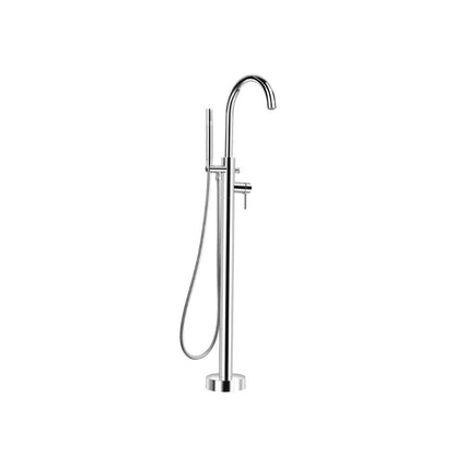 Flusso Faucets Serie 100 45" Brushed Nickel PVD Freestanding Floor-Mounted Swivel Bathtub Filler With Integrated Diverter and Hand-Held Shower With Back Flow Prevention Valve